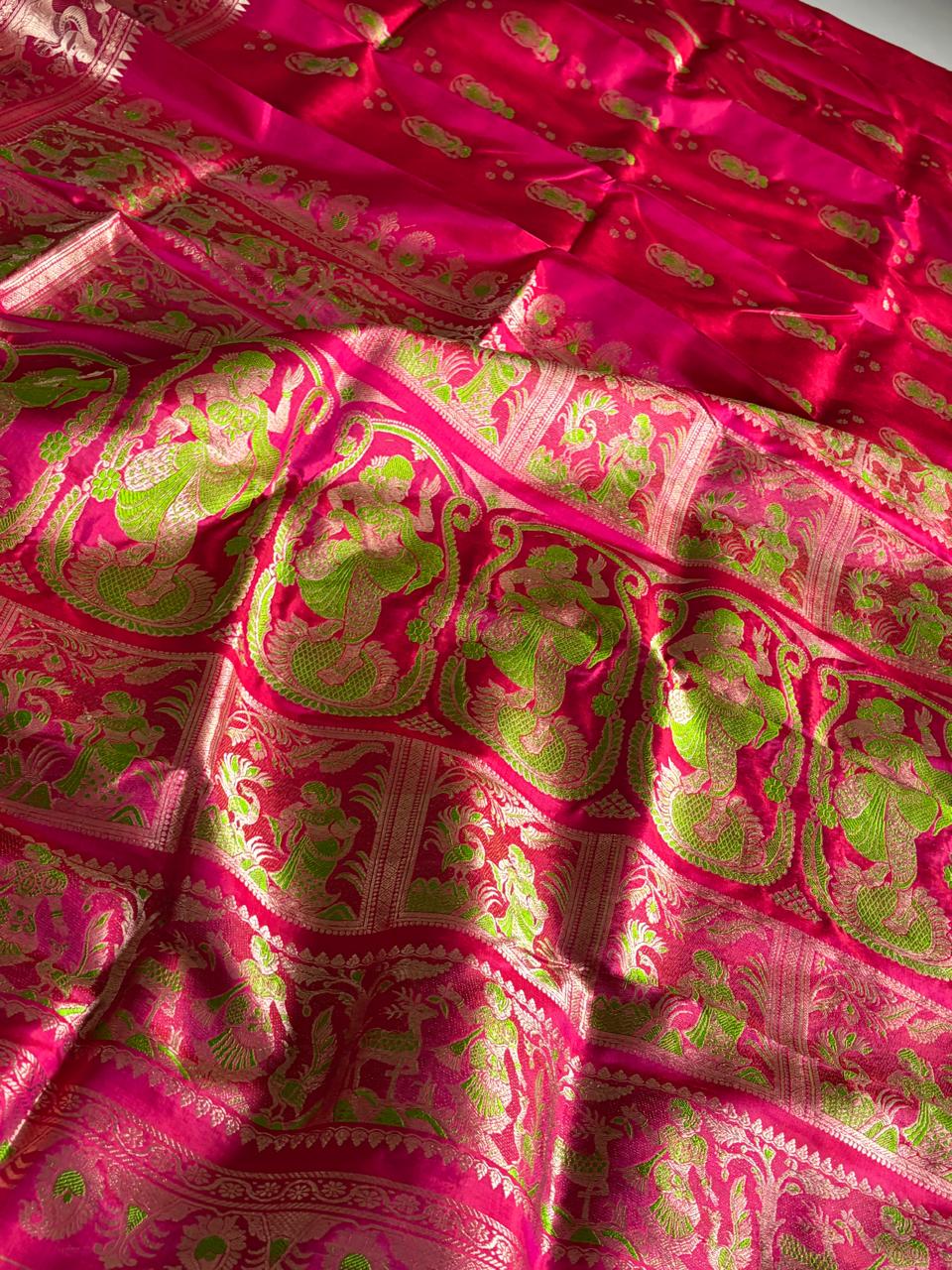 Handloom Swarnachari Silk Saree Magenta Pink with Traditional Woven Pallu