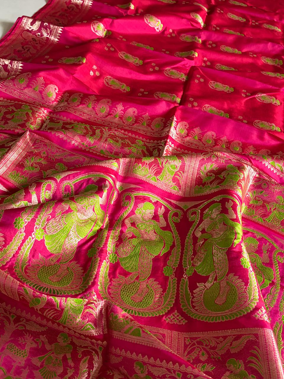 Handloom Swarnachari Silk Saree Magenta Pink with Traditional Woven Pallu