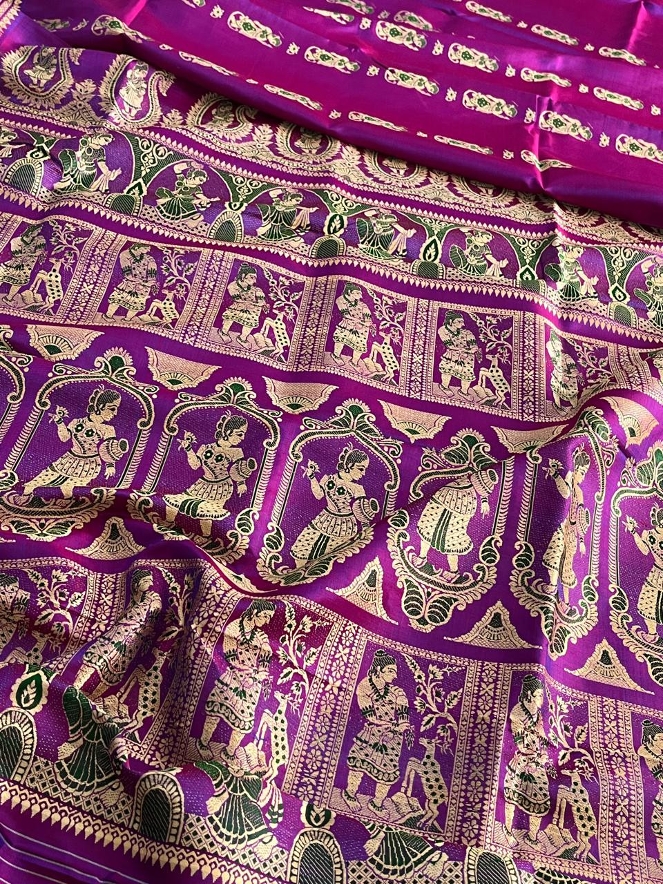 Exquisite Handwoven Pure Silk Swarnachari saree - Purple