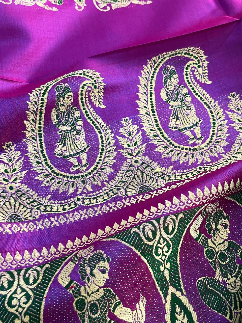Exquisite Handwoven Pure Silk Swarnachari saree - Purple