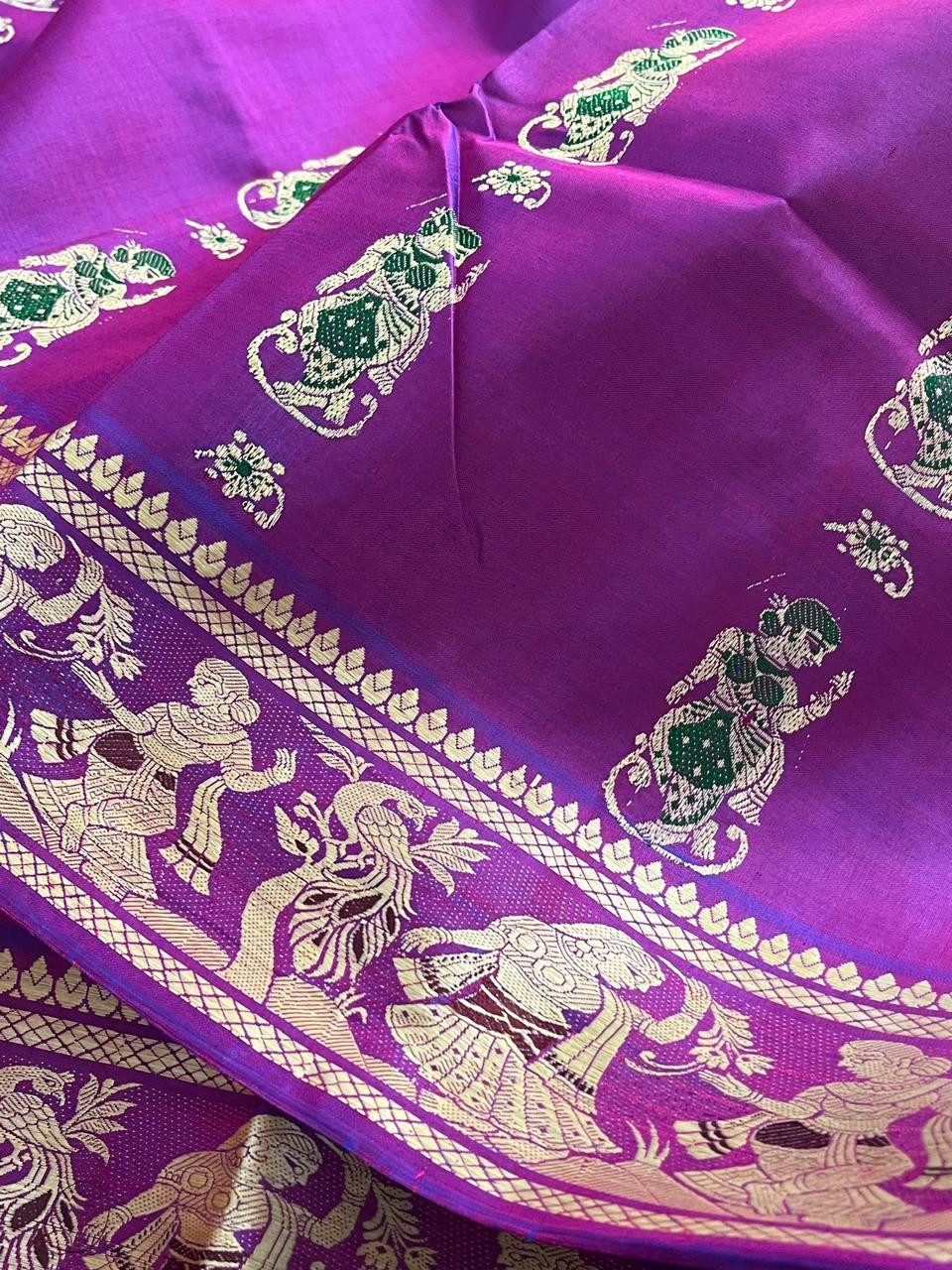 Exquisite Handwoven Pure Silk Swarnachari saree - Purple