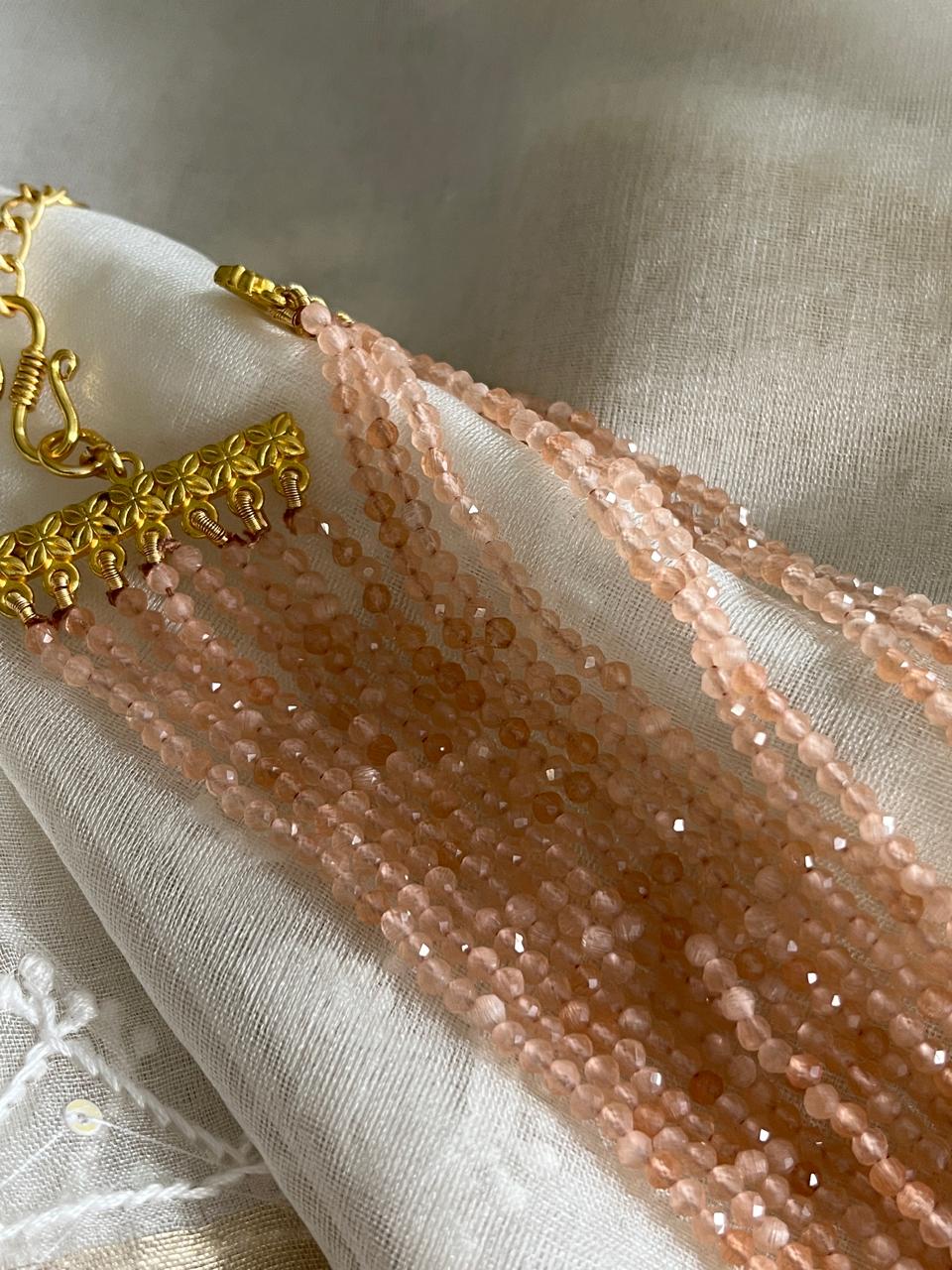 Faceted Agate Beads 8 lines Neckpiece - Apricot Peach