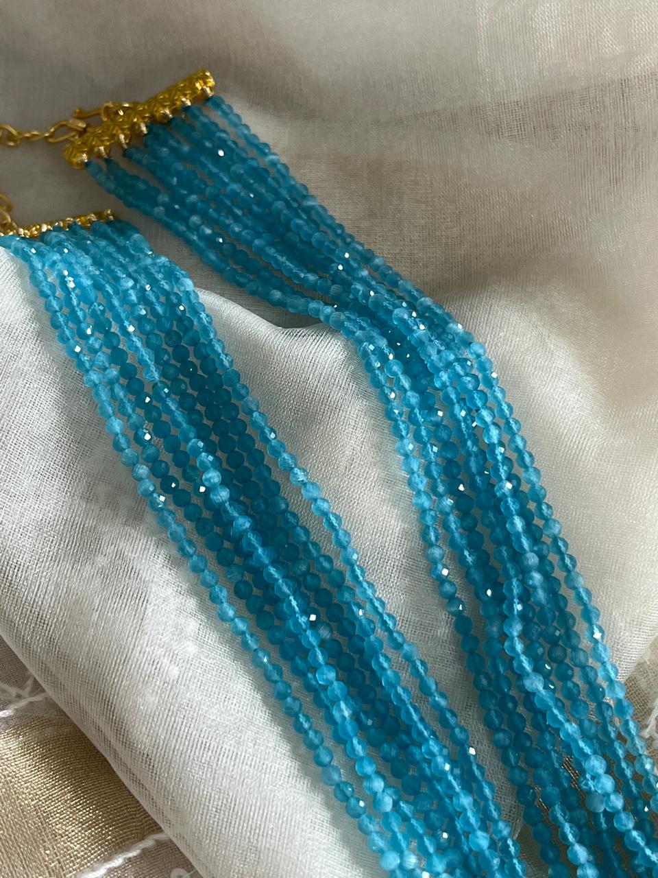 Faceted Agate Beads 8 lines Neckpiece - Celeste Agate