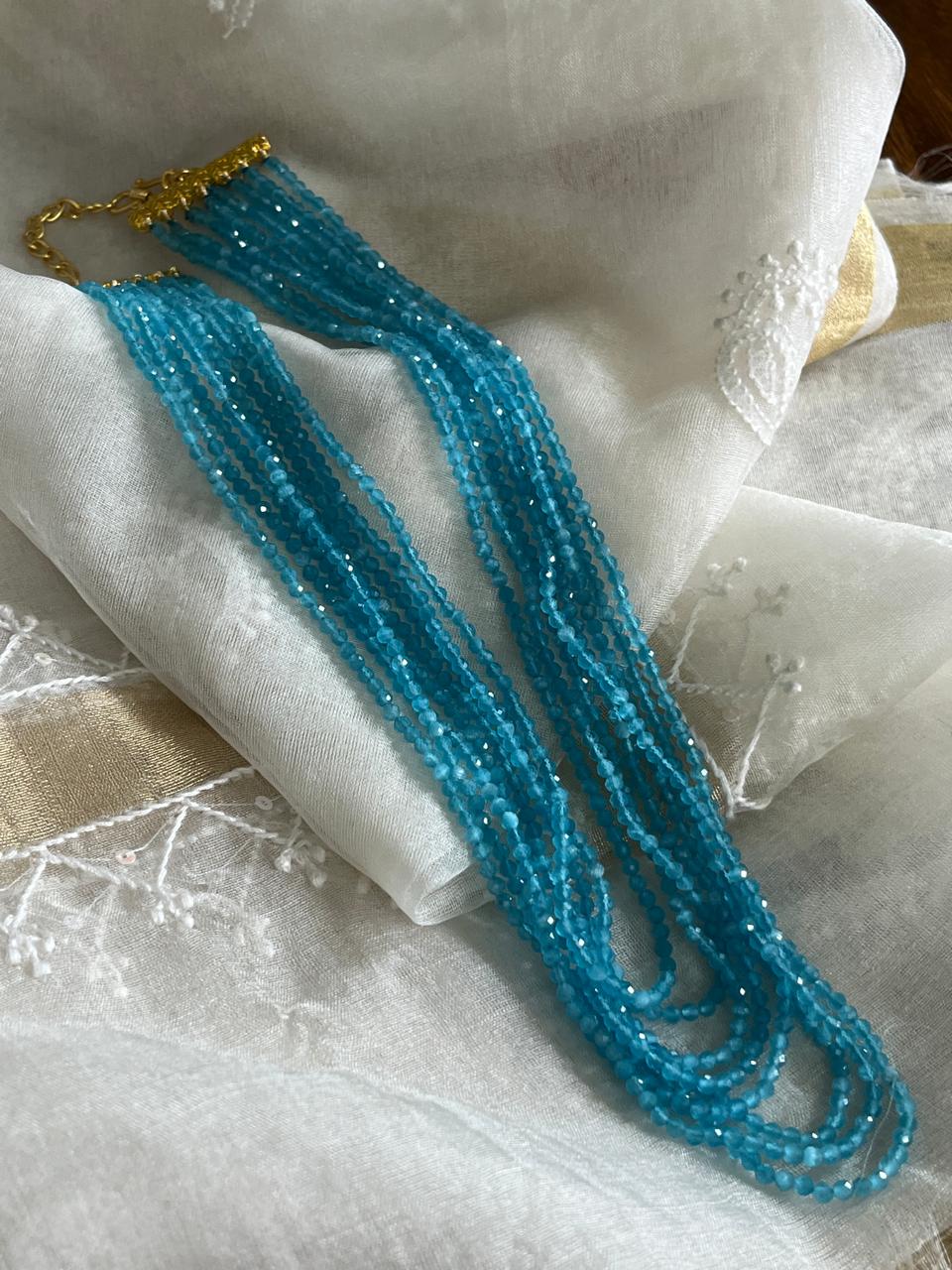 Faceted Agate Beads 8 lines Neckpiece - Celeste Agate