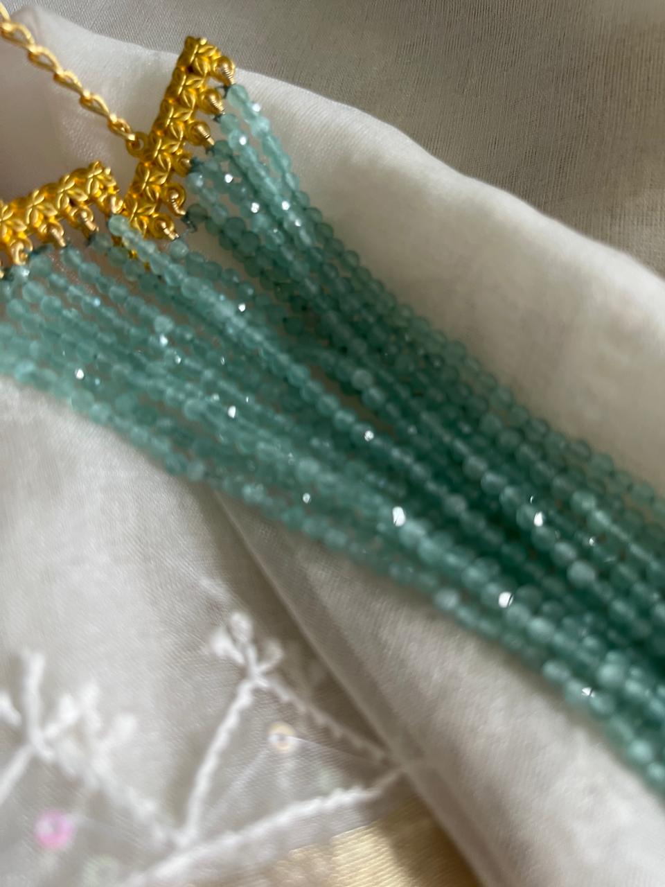 Faceted Agate Beads 8 lines Neckpiece - Ethereal Sage