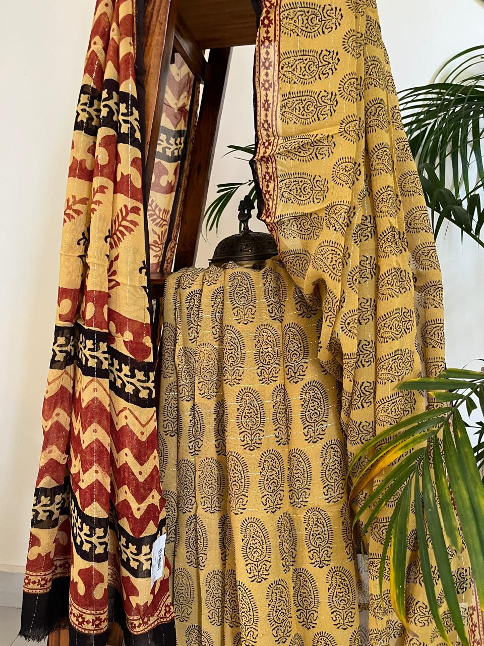 Georgette Bagh Handblock Saree - Yellow