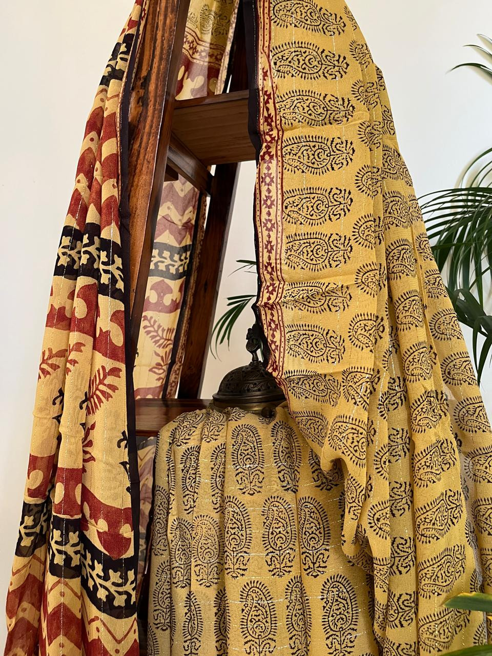 Georgette Bagh Handblock Saree - Yellow