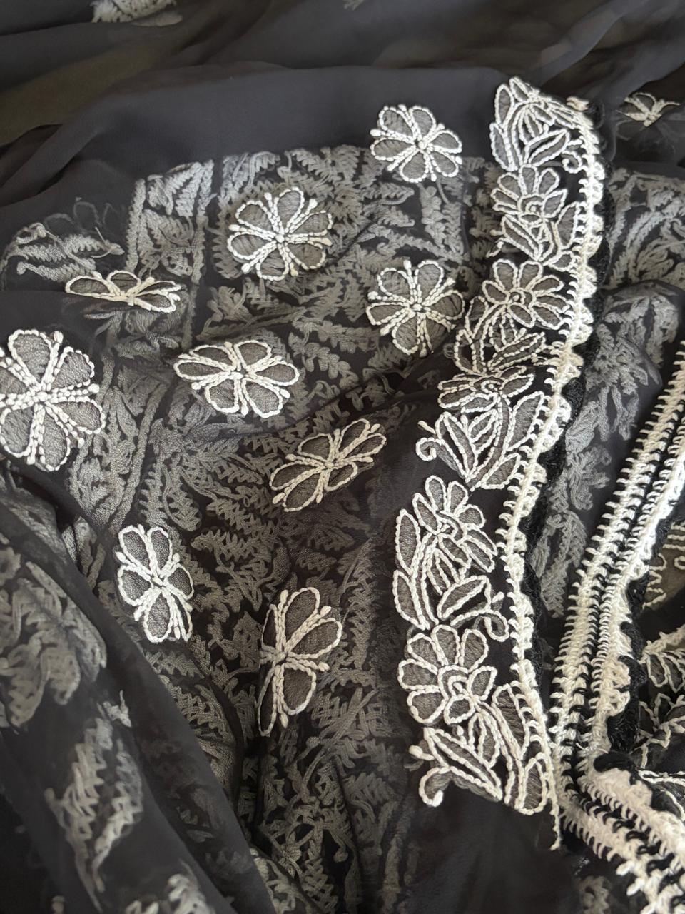 Georgette Chikankari Handwork Saree - Black