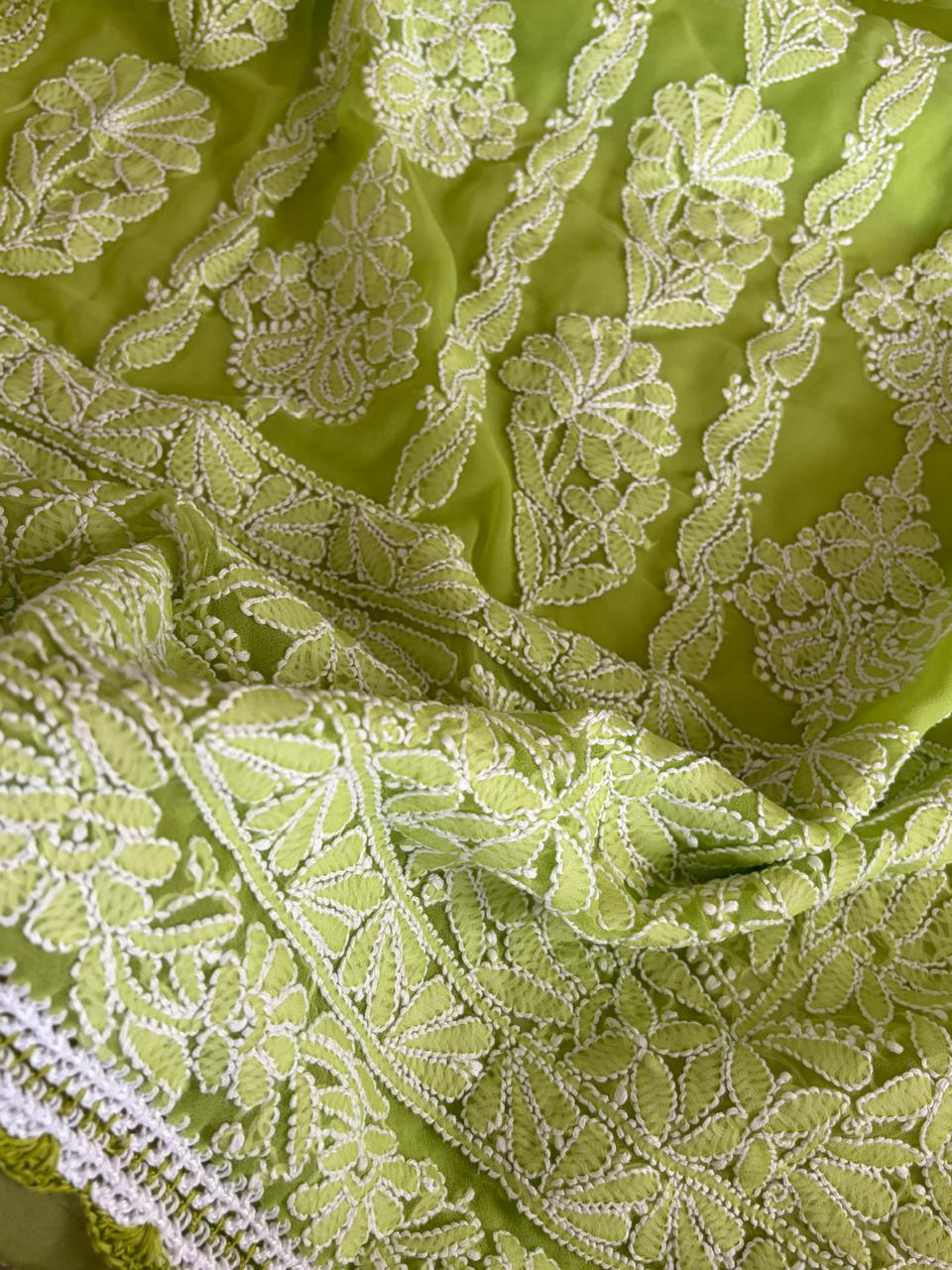 Georgette Chikankari Handwork Saree - Green