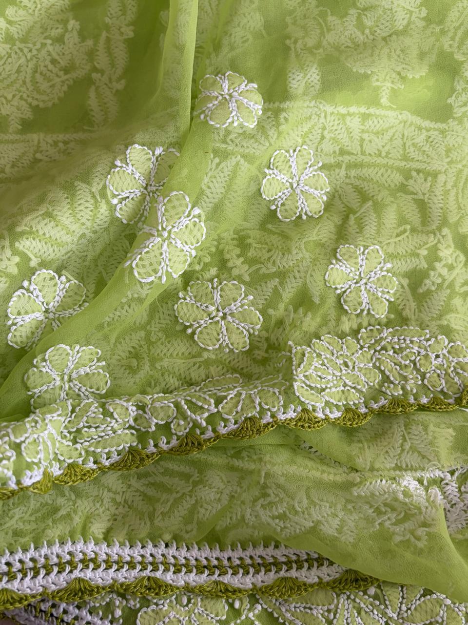 Georgette Chikankari Handwork Saree - Green