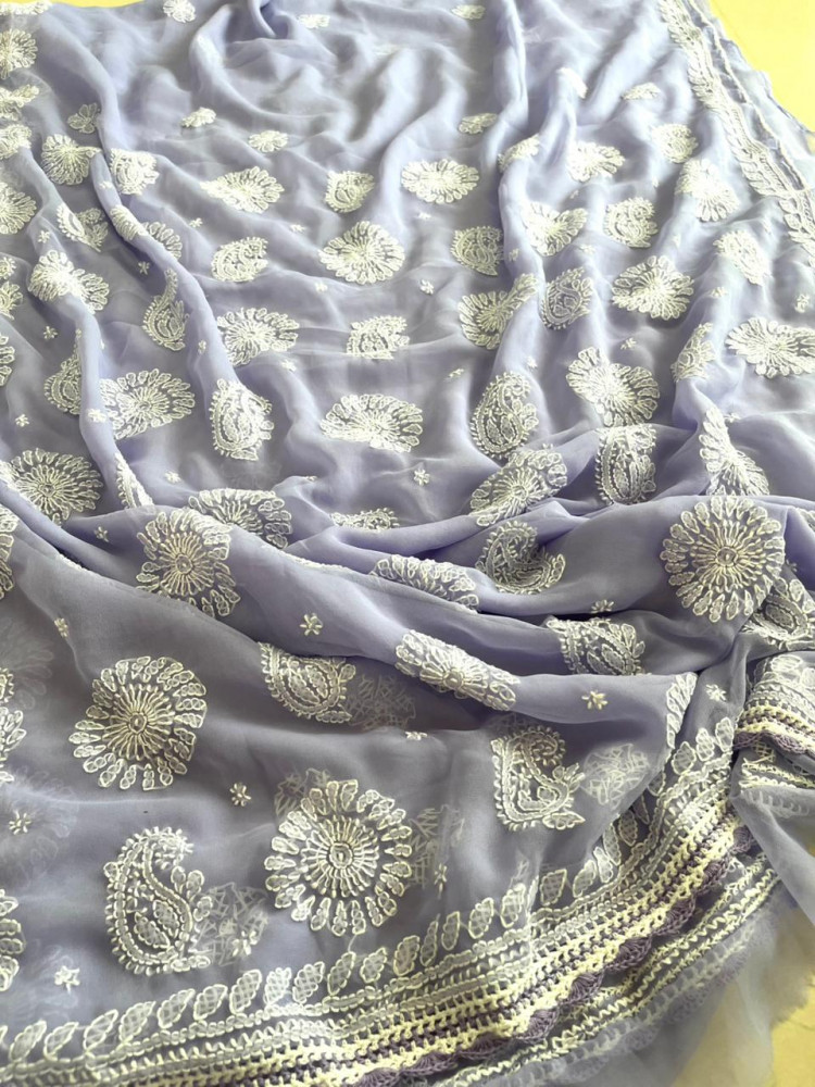Image of Georgette Chikankari Handwork Saree - Lavendar
