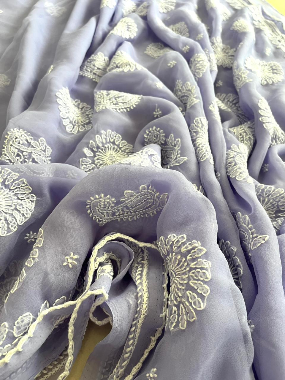 Georgette Chikankari Handwork Saree - Lavendar