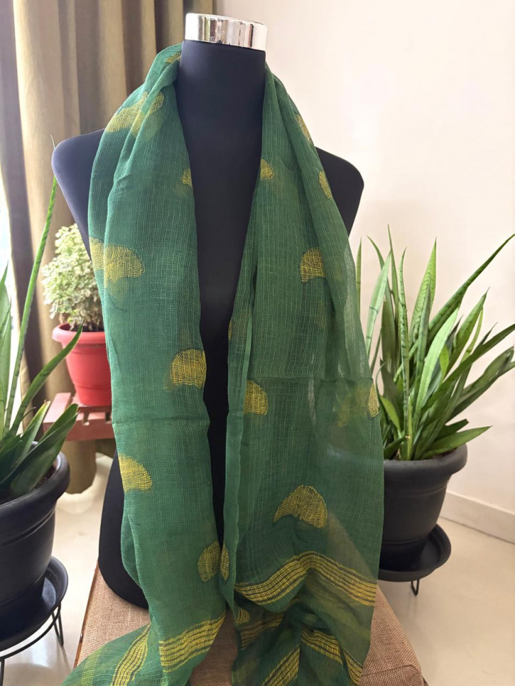 Image of Hand Block Printed Kota Cotton Stole – Soft, Light &amp; Airy - Green