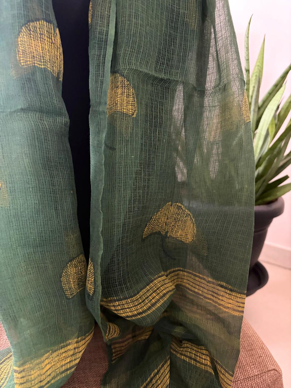 Hand Block Printed Kota Cotton Stole Soft Light Airy - Green