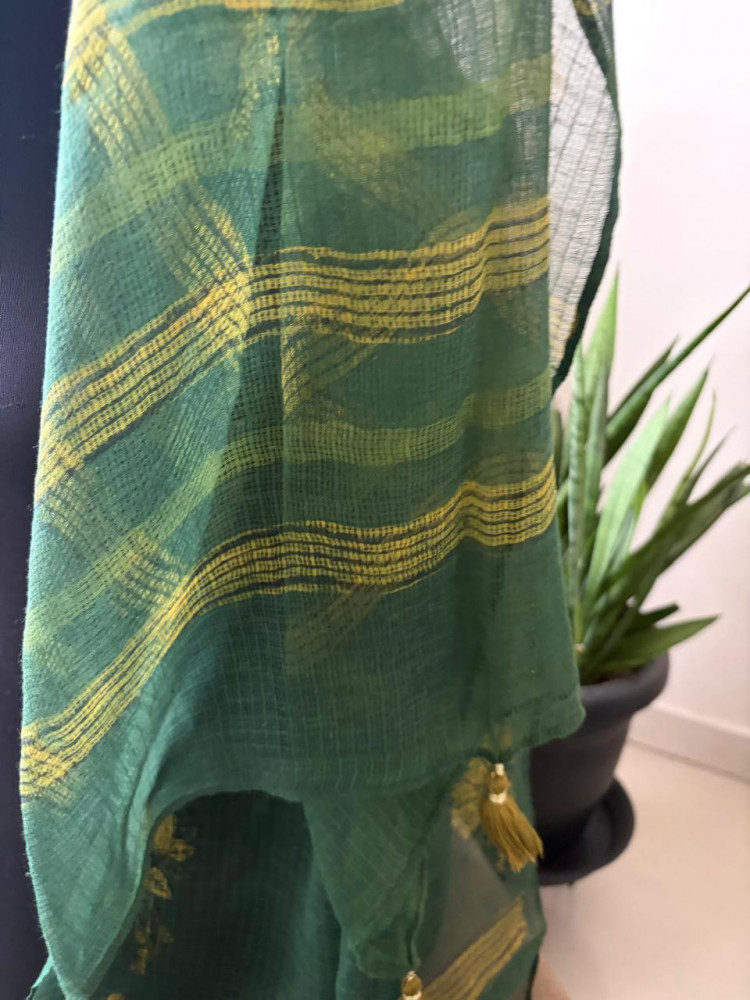 Image of Hand Block Printed Kota Cotton Stole – Soft, Light &amp; Airy - Green