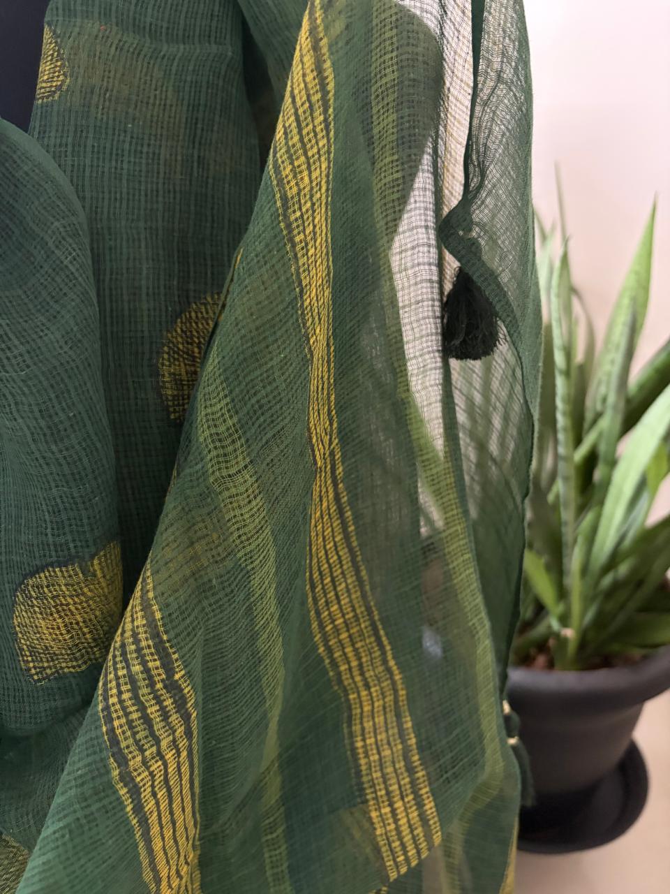 Hand Block Printed Kota Cotton Stole Soft Light Airy - Green