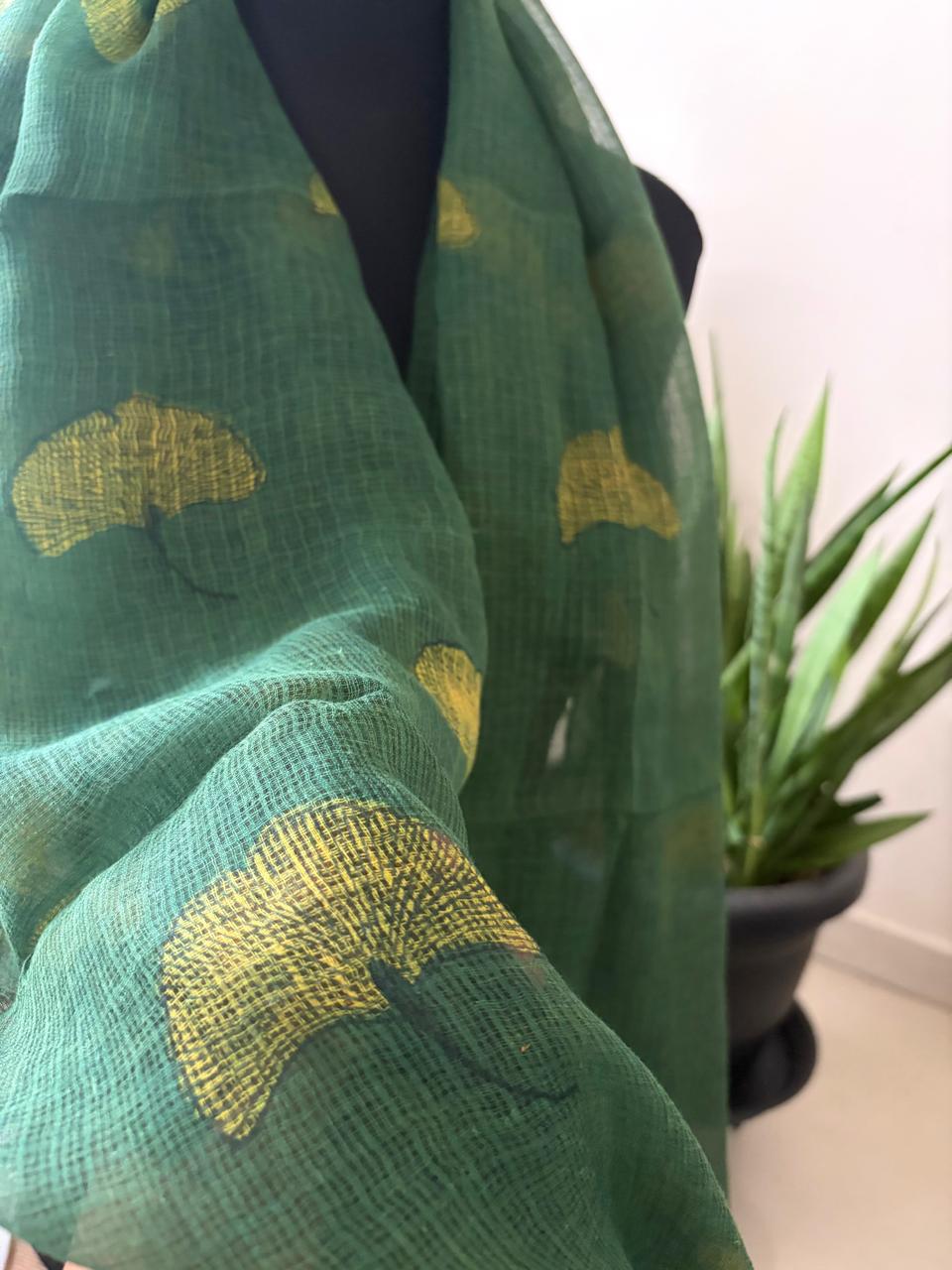 Hand Block Printed Kota Cotton Stole Soft Light Airy - Green