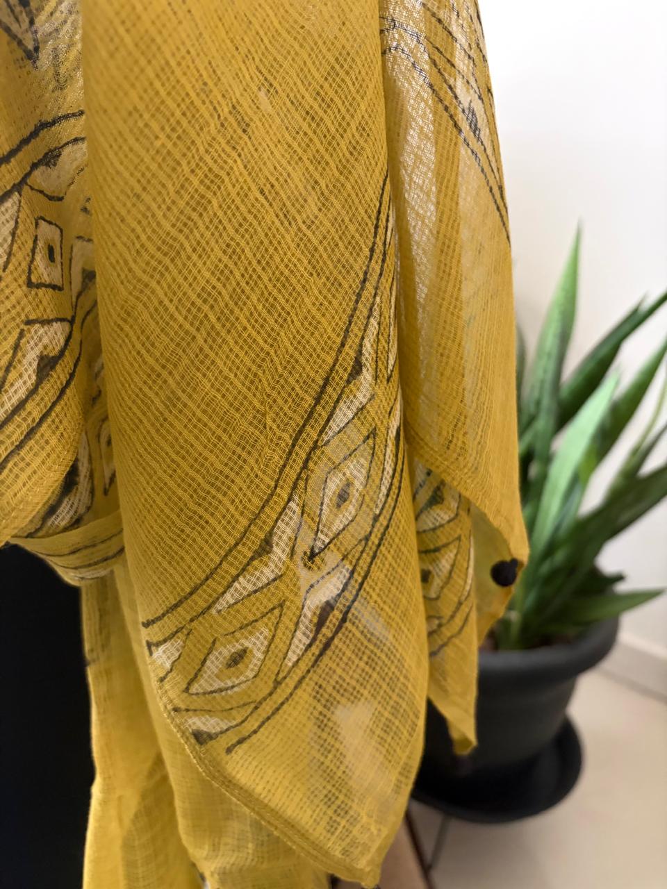 Hand Block Printed Kota Cotton Stole Soft Light Airy - Mustard Yellow