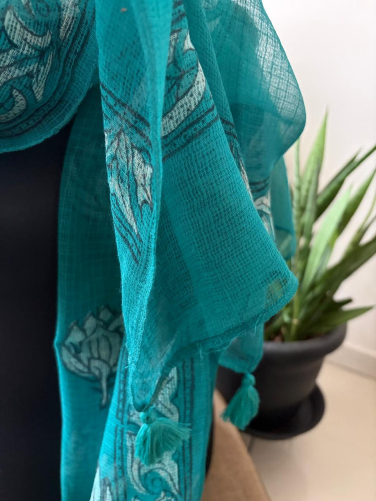 Image of Hand Block Printed Kota Cotton Stole – Soft, Light &amp; Airy - Sea Green