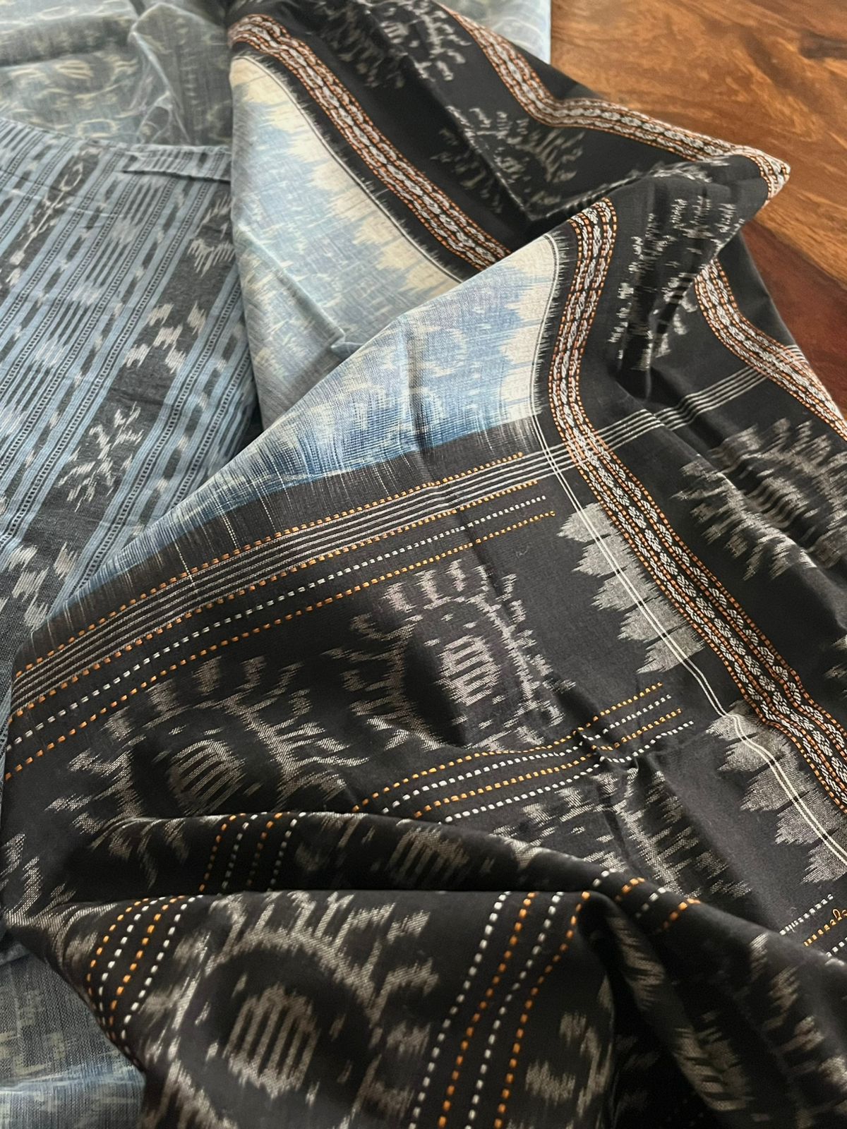 Cotton Handloom Sambhalpuri Dupatta with Sambhalpuri Kurta - Clouded Blue