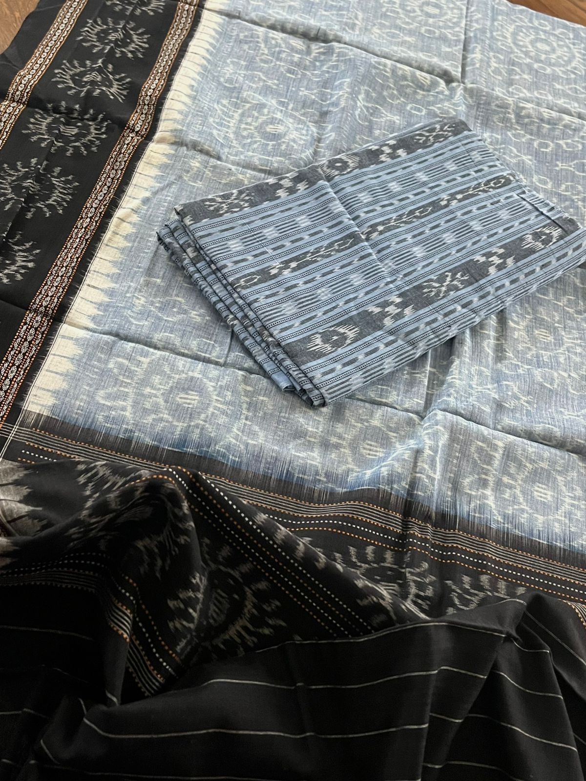 Cotton Handloom Sambhalpuri Dupatta with Sambhalpuri Kurta - Clouded Blue