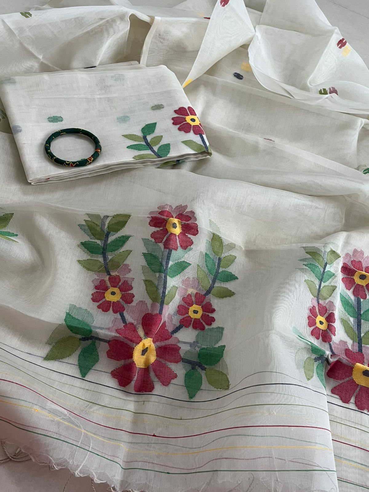 Handwoven Pure Silk Jamdani Kurta Dupatta Sets- White