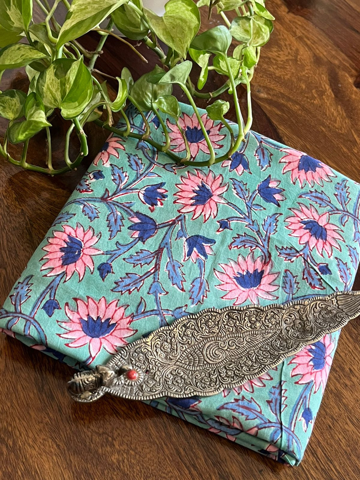 Pure Cotton Printed Kurta Fabric - 25mts - Blue with Pink Flowers