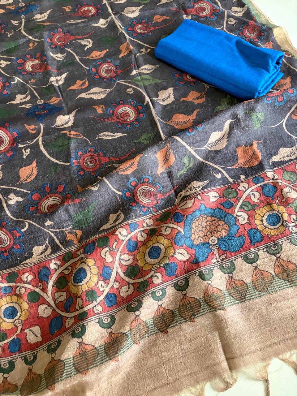 Exclusive Pure Tussar Silk Hand Kalamkari Dupattas with Pure Raw Silk Kurtas