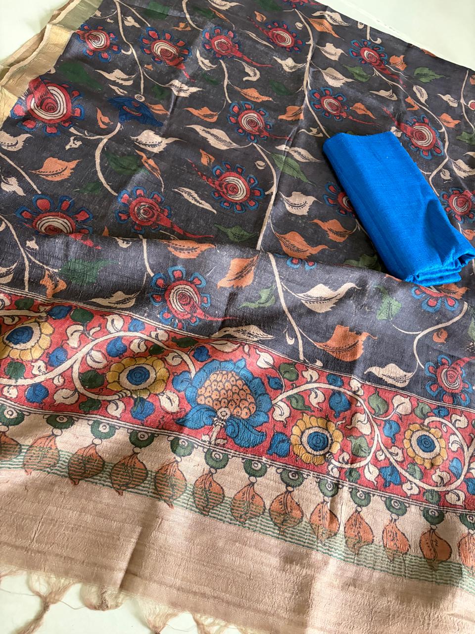 Exclusive Pure Tussar Silk Hand Kalamkari Dupattas with Pure Raw Silk Kurtas