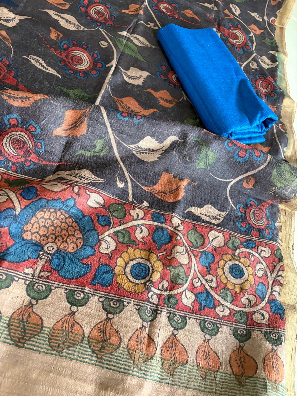 Exclusive Pure Tussar Silk Hand Kalamkari Dupattas with Pure Raw Silk Kurtas