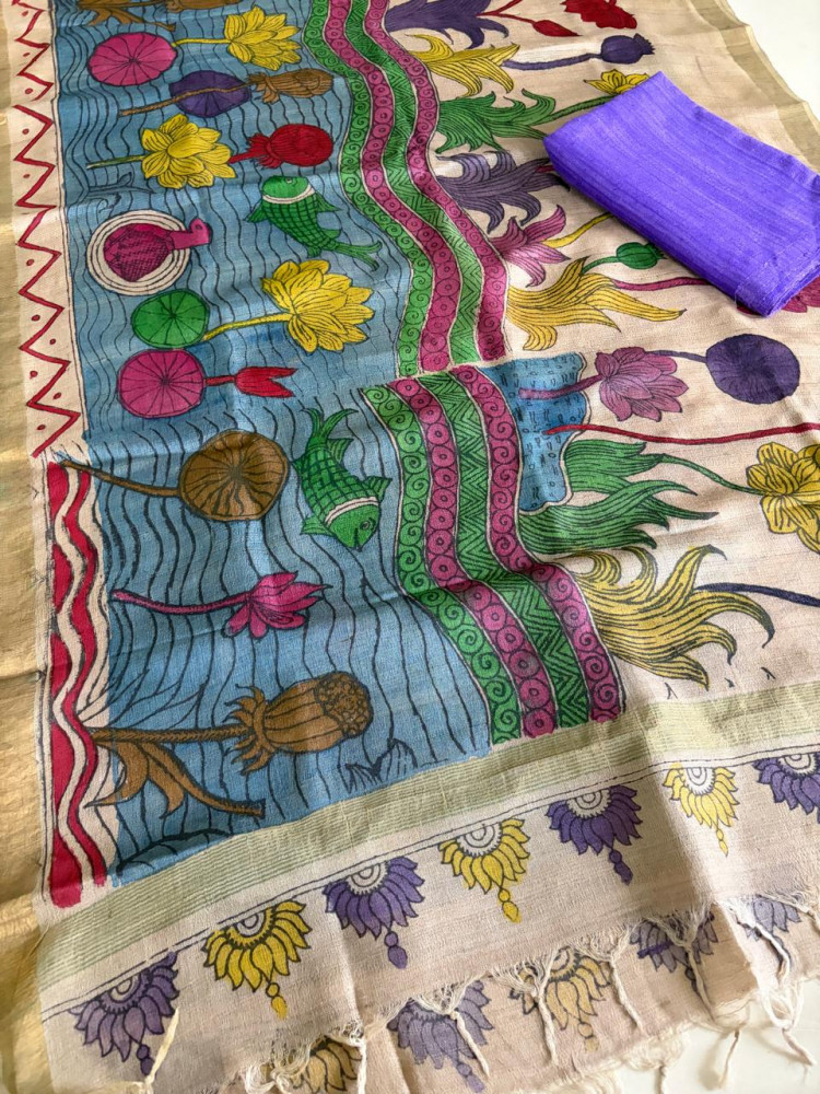 Image of Exclusive Pure Tussar Silk Hand Kalamkari Dupattas with Pure Raw Silk Kurtas