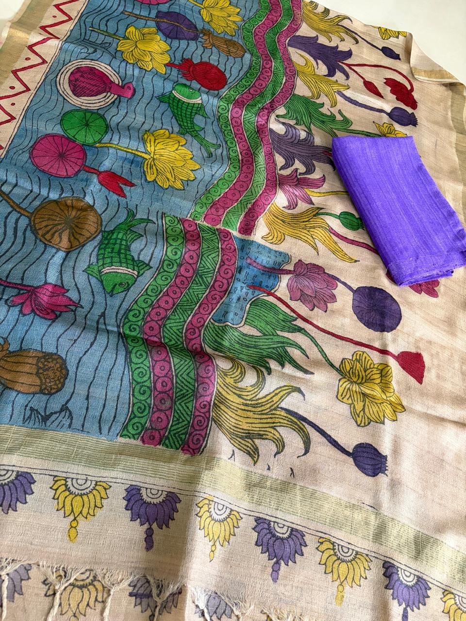Exclusive Pure Tussar Silk Hand Kalamkari Dupattas with Pure Raw Silk Kurtas
