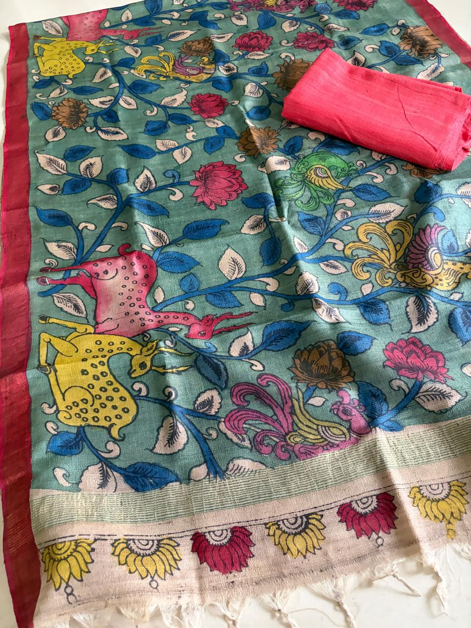 Exclusive Pure Tussar Silk Hand Kalamkari Dupattas with Pure Raw Silk Kurtas