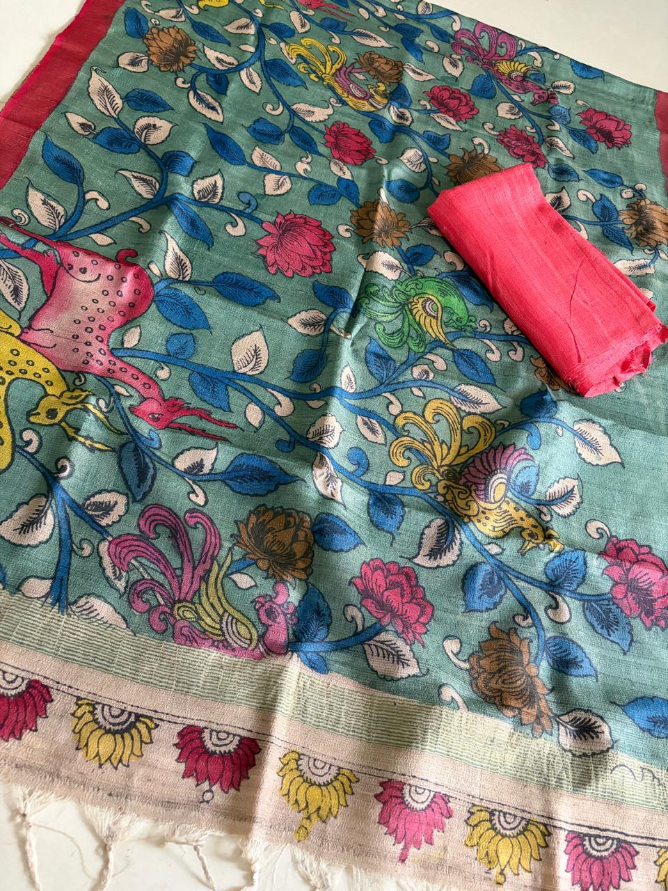 Exclusive Pure Tussar Silk Hand Kalamkari Dupattas with Pure Raw Silk Kurtas