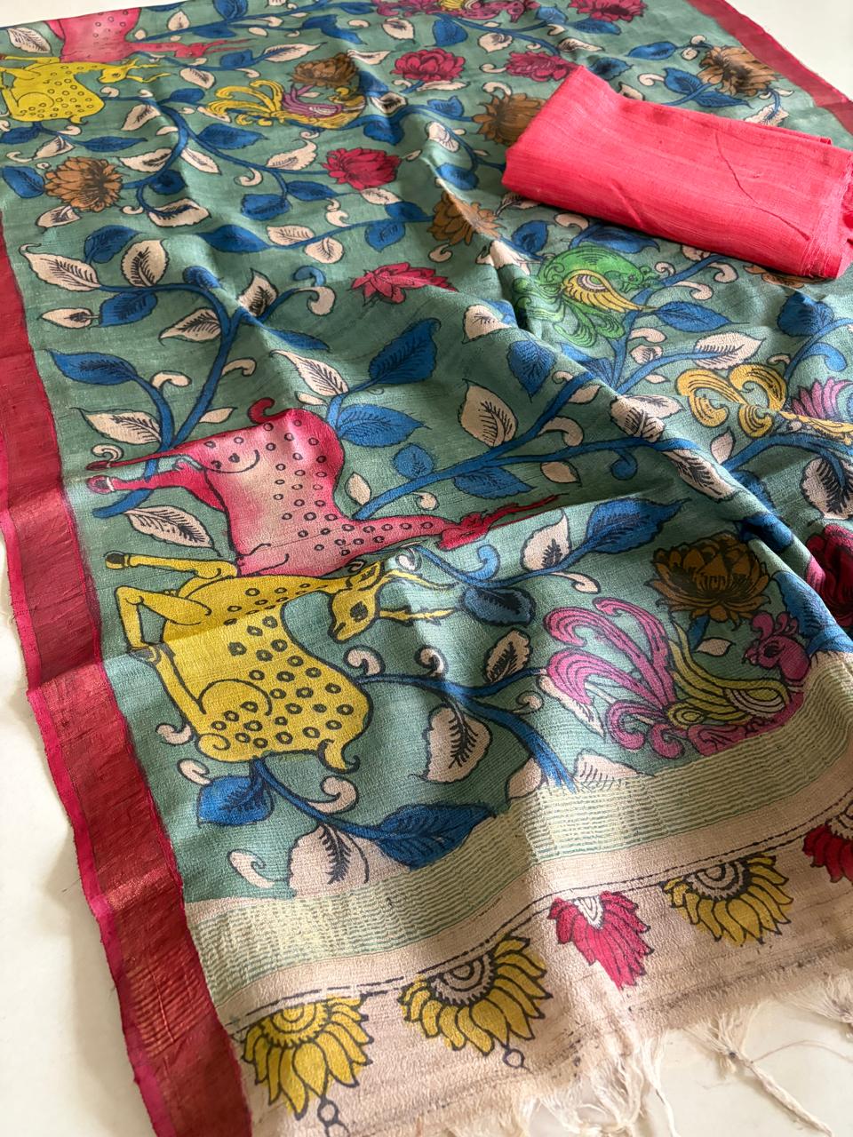 Exclusive Pure Tussar Silk Hand Kalamkari Dupattas with Pure Raw Silk Kurtas