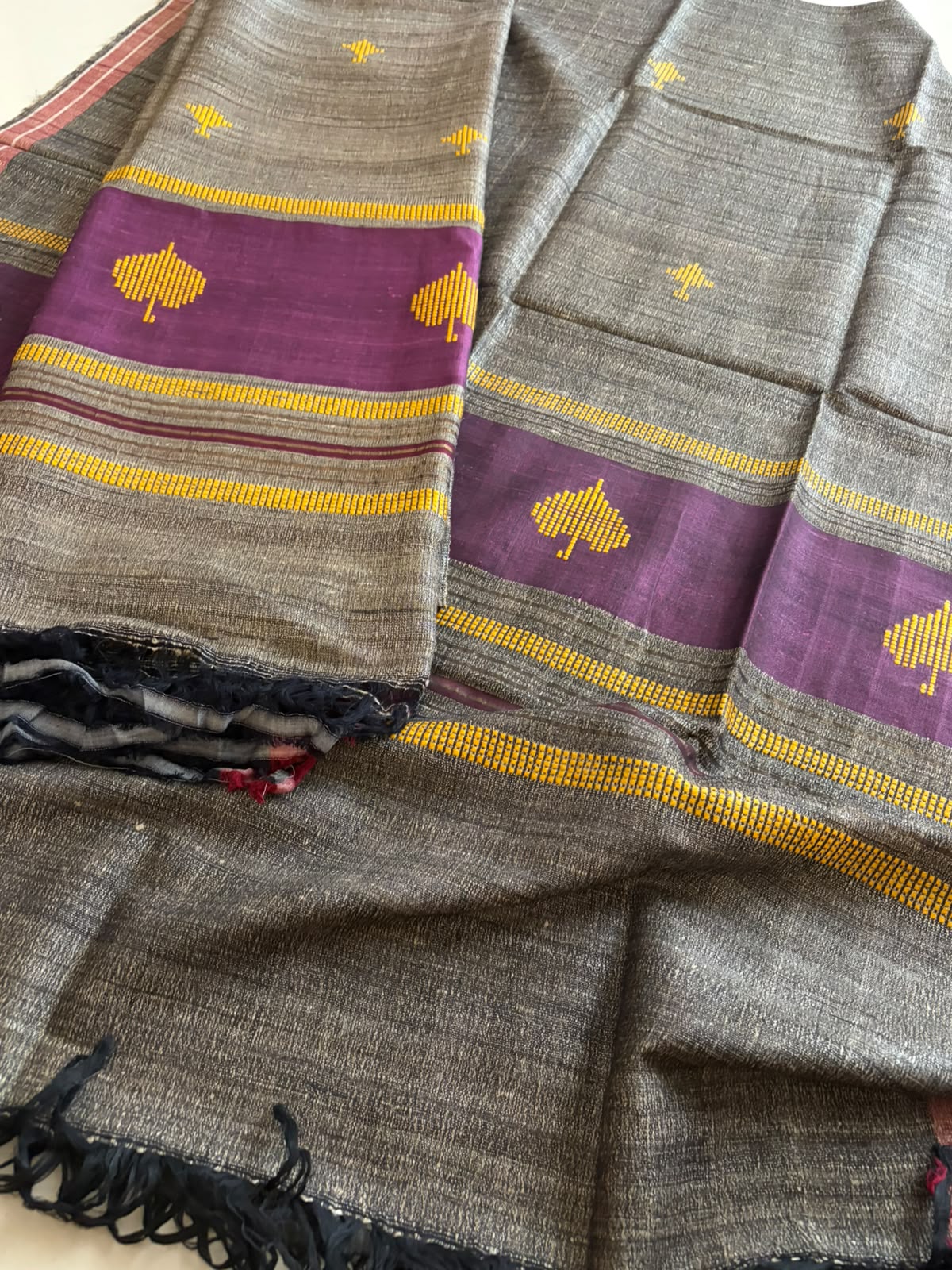 Pure Katiya Silk Handloom Suit  Pink  Purple with Yellow Thread Border