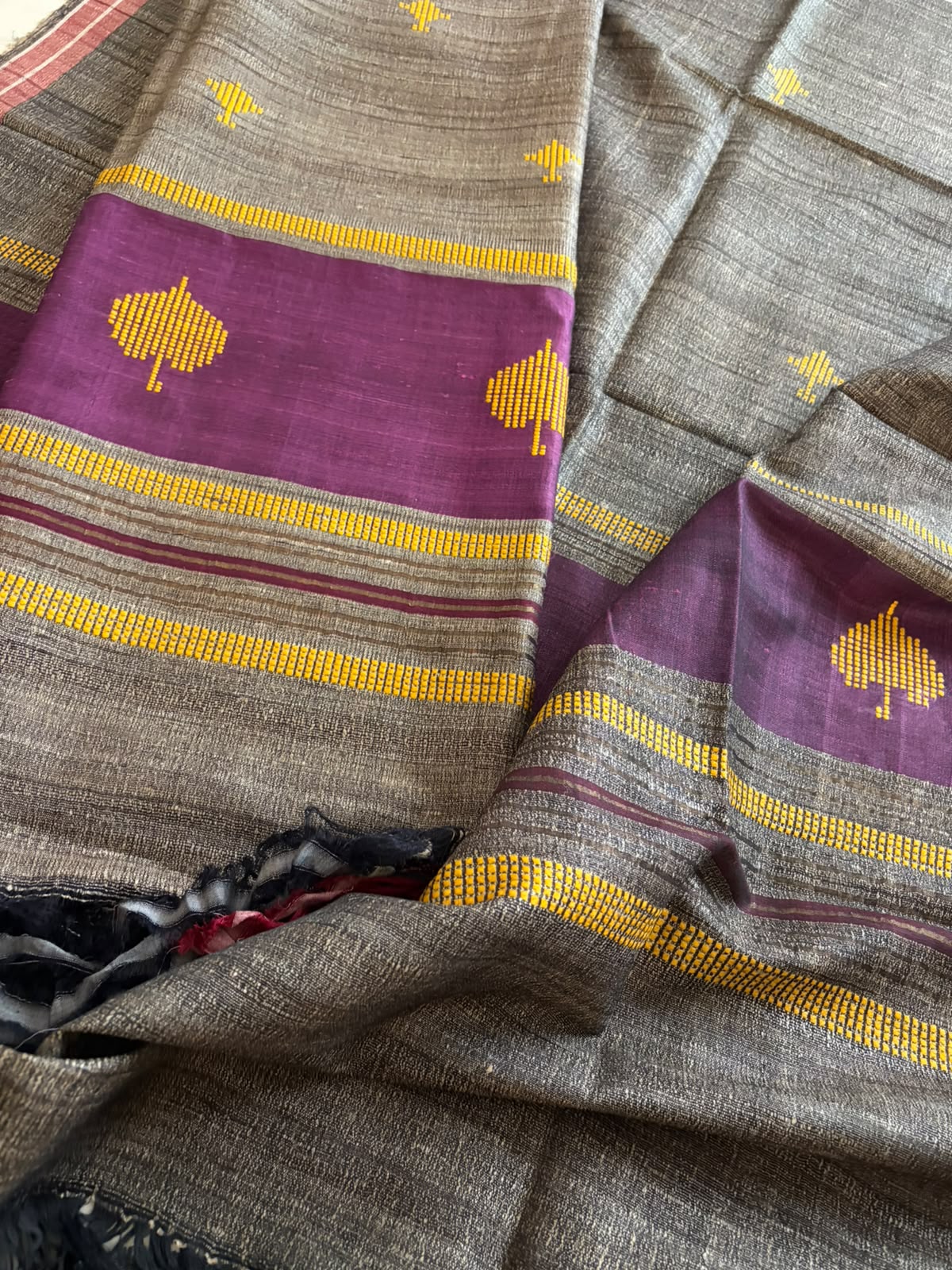 Pure Katiya Silk Handloom Suit Pink Purple with Yellow Thread Border