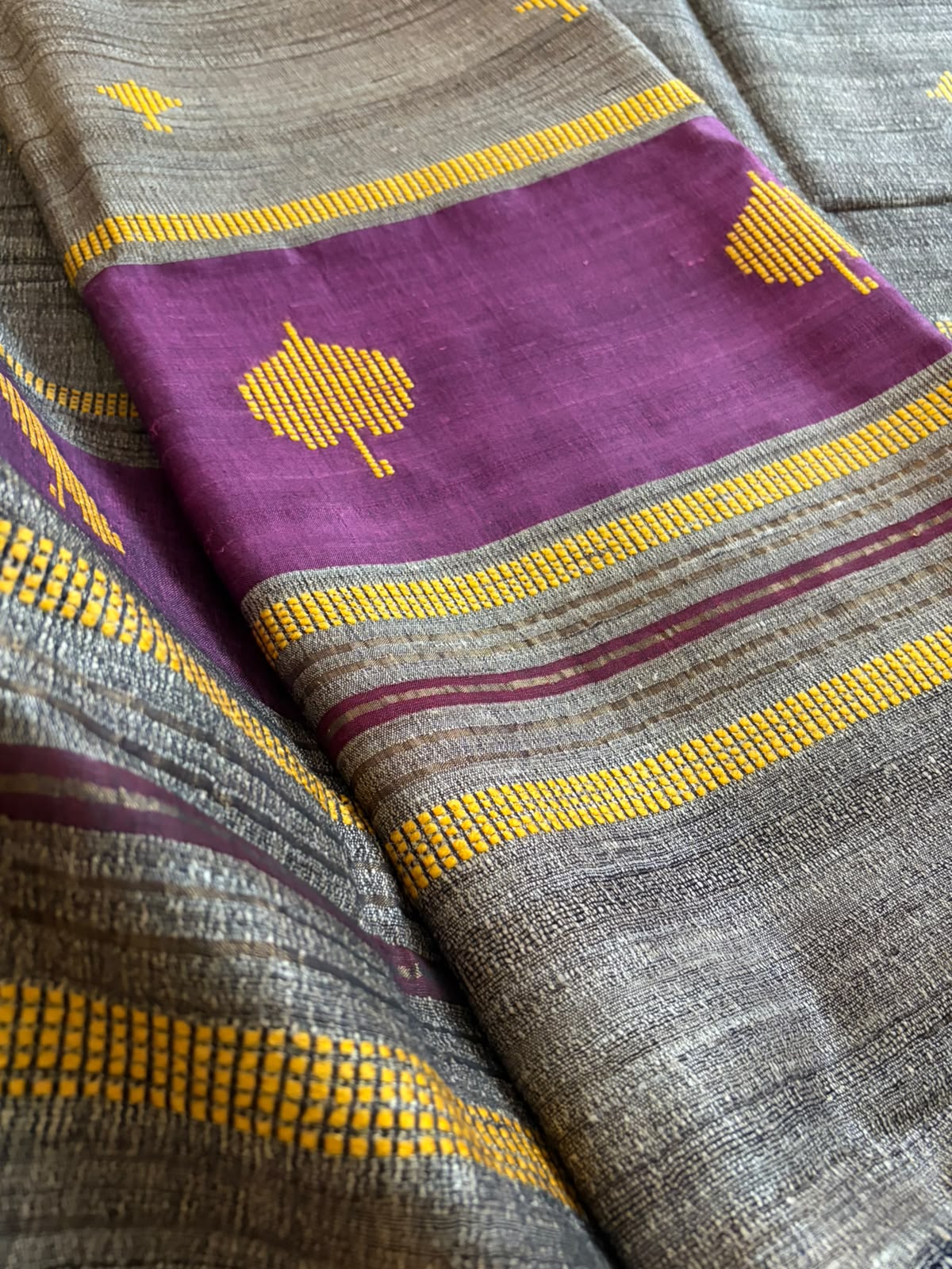 Pure Katiya Silk Handloom Suit  Pink  Purple with Yellow Thread Border