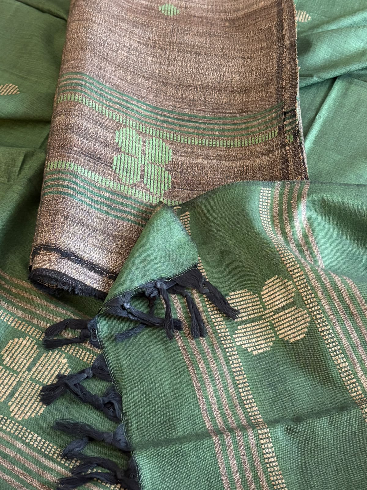 Pure Katiya Silk Handloom Suit Natural Beige with Sea Green