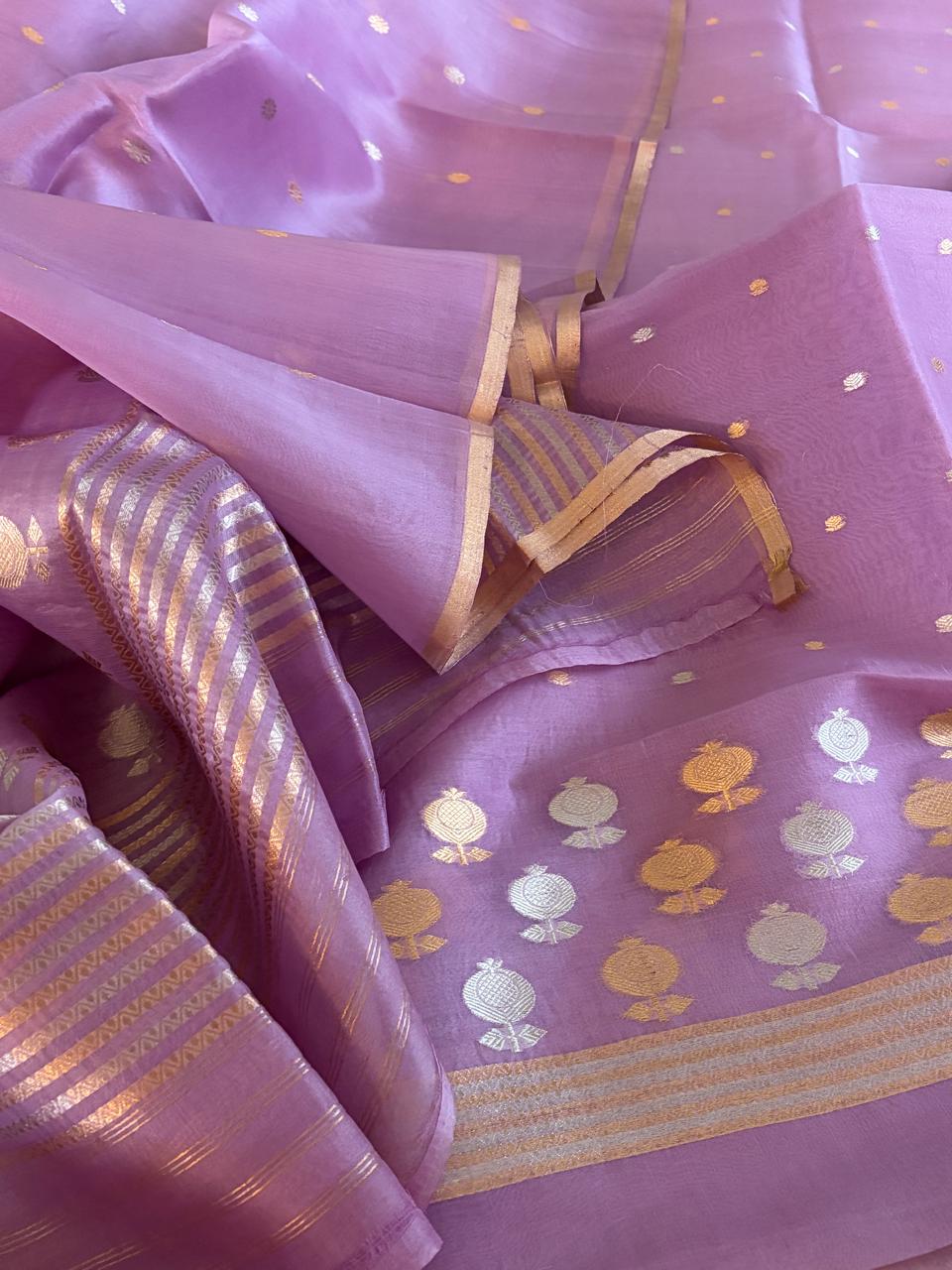 Kora Banarasi Handloom Kurta Dupatta Set  Purple with Kadwa  Sona Roopa Buttis