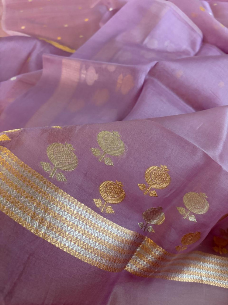 Image of Kora Banarasi Handloom Kurta Dupatta Set – Purple with Kadwa &amp; Sona Roopa Buttis