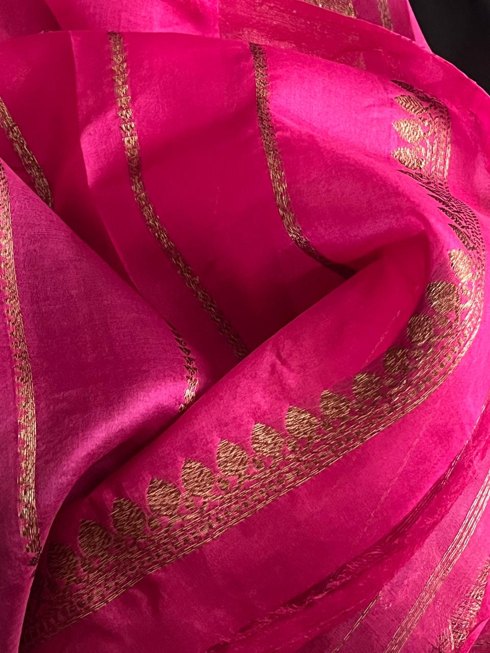 Kora Banarasi Pure Organza Handwoven Silk Saree with Kadwa Buttis - Black