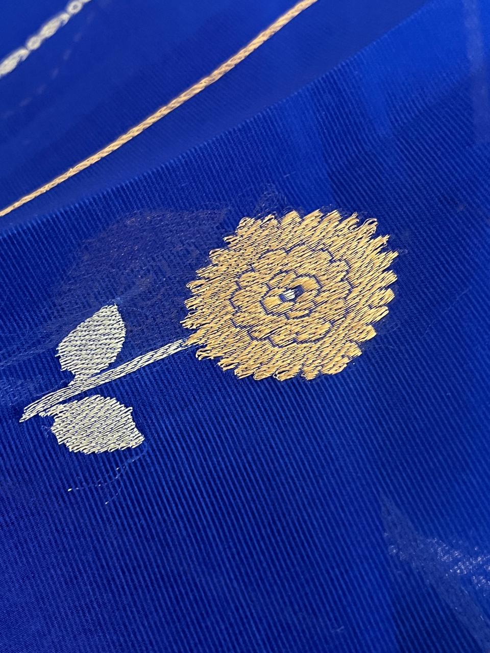 Kora Banarasi Pure Organza Handwoven Silk Saree with Kadwa Buttis - Electric Blue