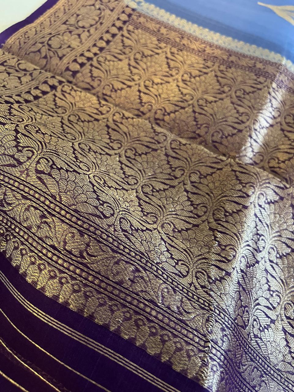 Kora Banarasi Pure Organza Handwoven Silk Saree with Kadwa Buttis - Icy Blue