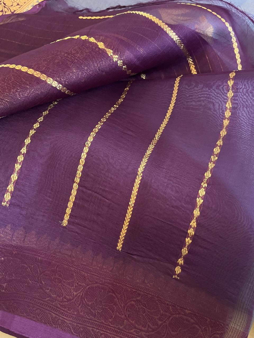 Kora Banarasi Pure Organza Handwoven Silk Saree with Kadwa Buttis - Icy Blue