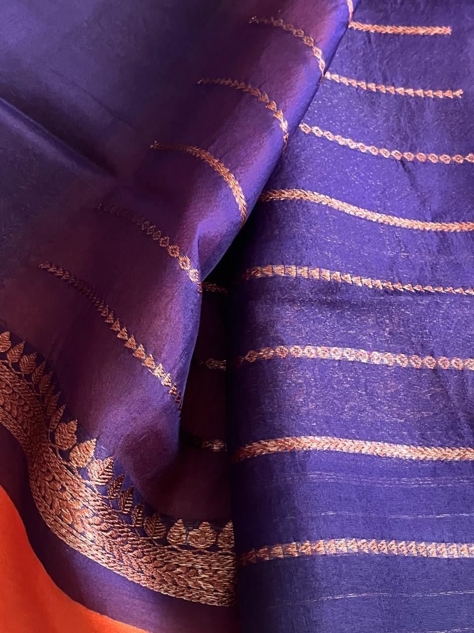 Kora Banarasi Pure Organza Handwoven Silk Saree with Kadwa Buttis - Orange