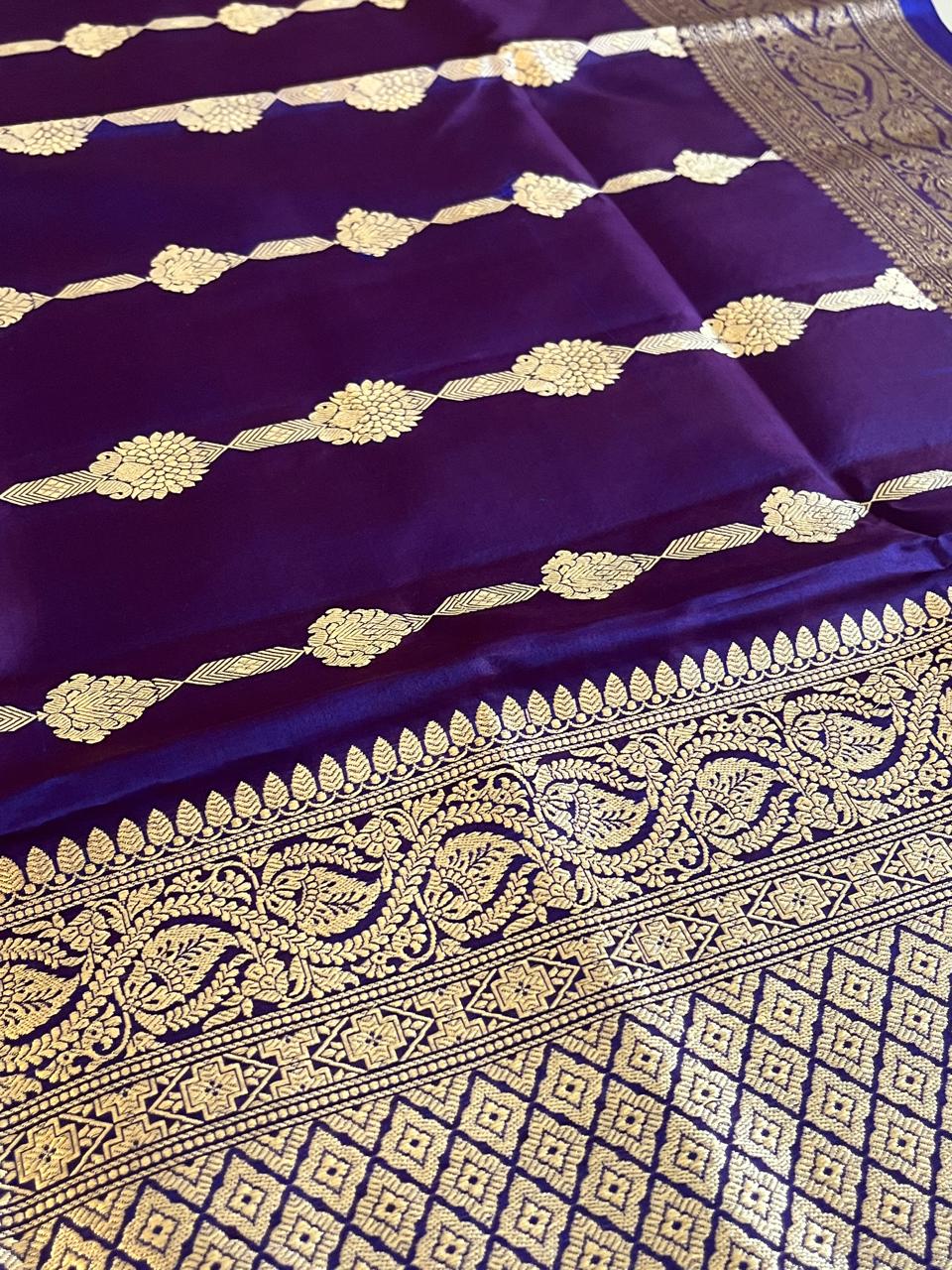 Kora Banarasi Pure Organza Handwoven Silk Saree with Kadwa Buttis - Purple