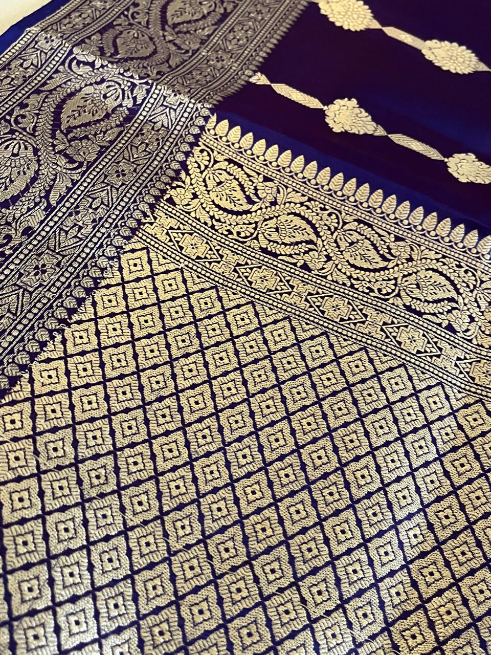 Kora Banarasi Pure Organza Handwoven Silk Saree with Kadwa Buttis - Purple