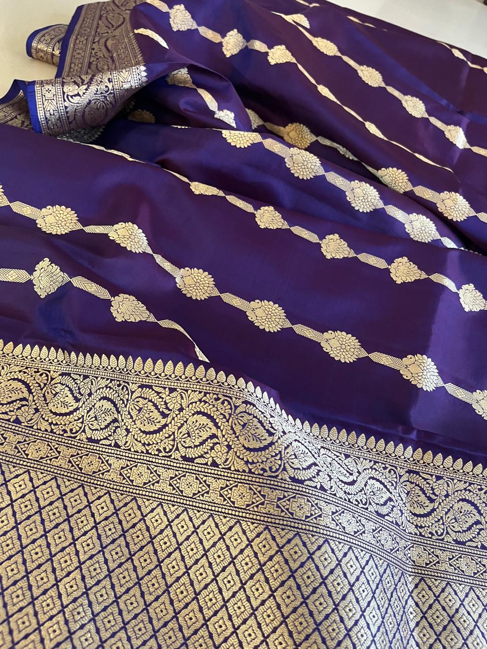 Kora Banarasi Pure Organza Handwoven Silk Saree with Kadwa Buttis - Purple