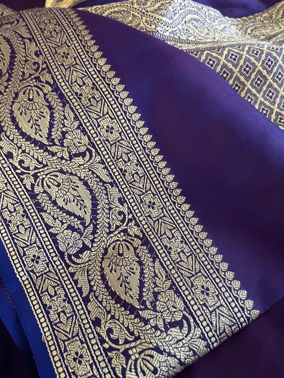 Kora Banarasi Pure Organza Handwoven Silk Saree with Kadwa Buttis - Purple